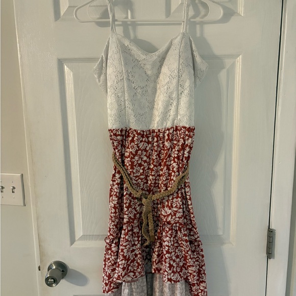 Boho Lace Floral Sundress Tie Strap High Low Dress L 11-13 - Picture 2 of 8